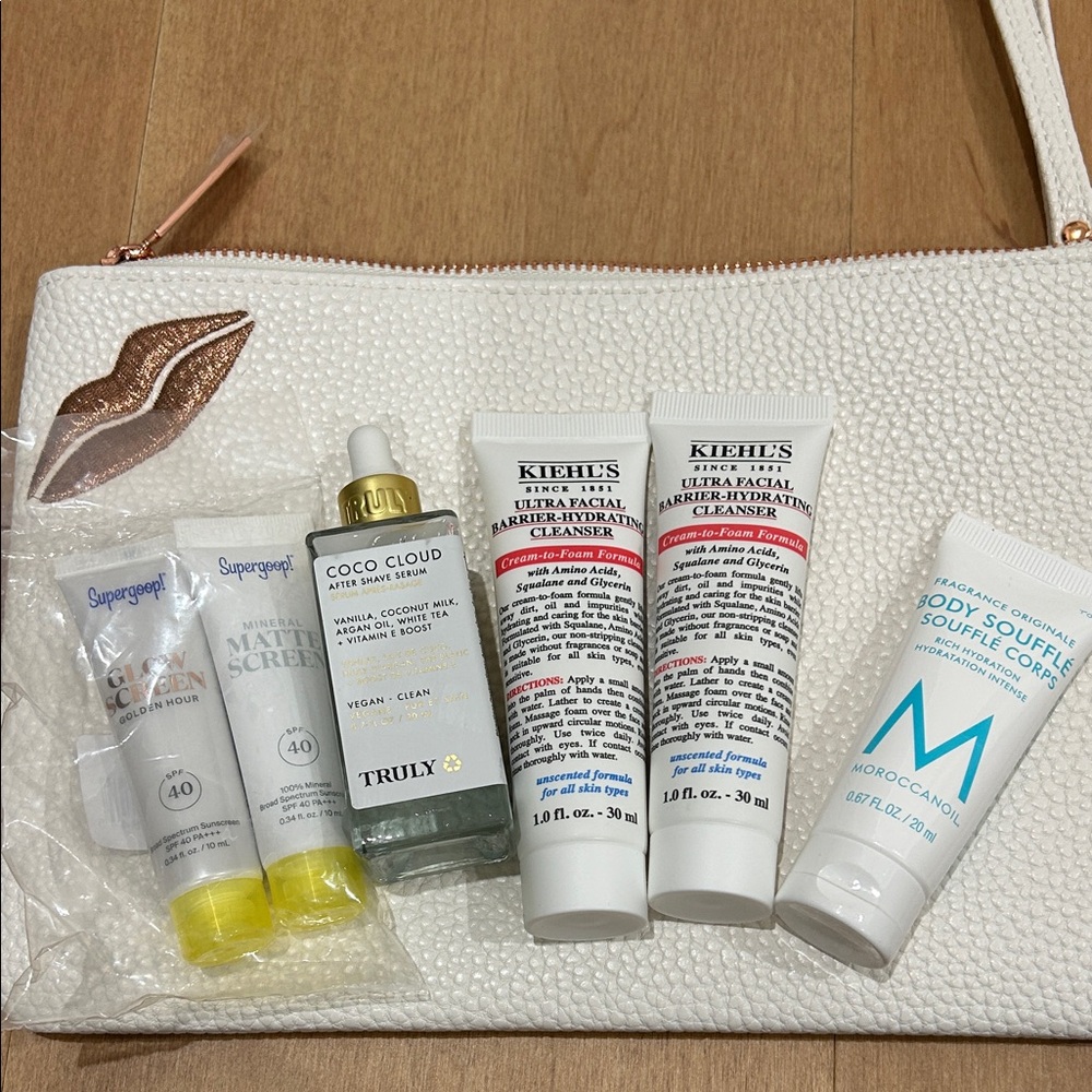 White Textured Pouch with Skincare Products